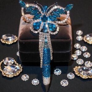 Turquoise Rhinestone Butterfly Pen (notebook not included)